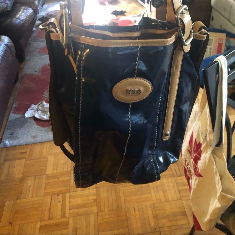 Tod’s blue canvas bucket bag